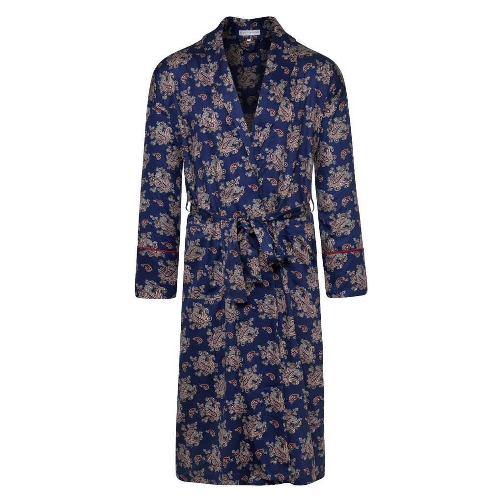 Lightweight Bathrobe front - Gatsby Paisley Blue | Bown of London