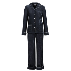 Aphrodite Womens Black Velvet Pajamas - Front | Bown of London