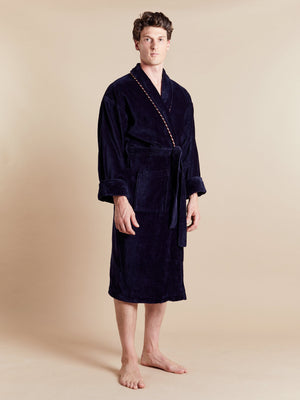 Men's Robe model photo front - Earl Navy | Bown of London