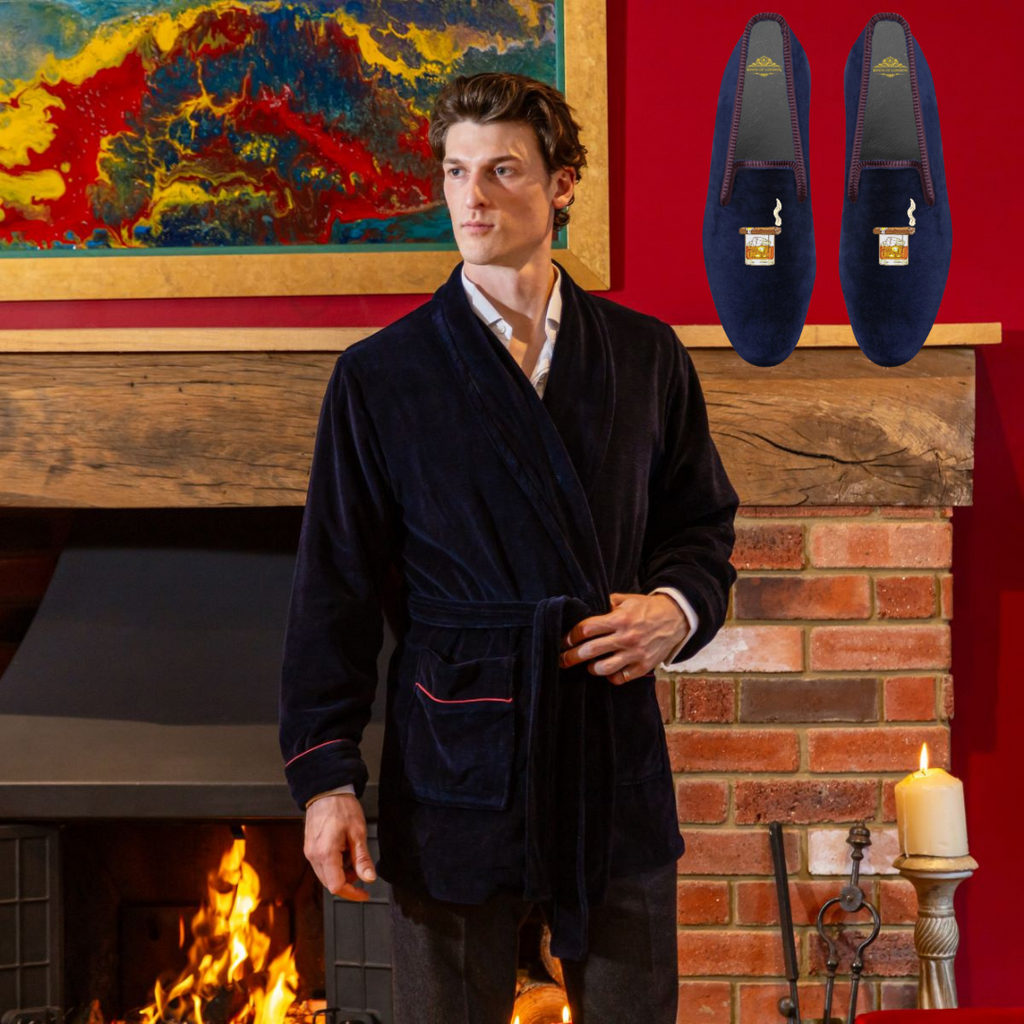 Rockefeller Smoking Jacket & Cigar Velvet Loafers