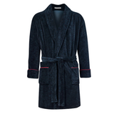 Rockefeller Luxury Cotton Short Velvet Smoking Jacket in Navy