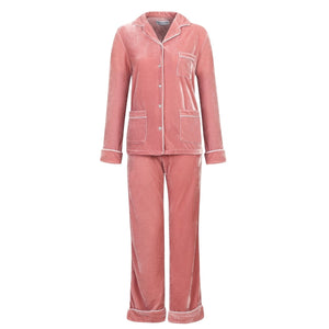 Athena Womens Pink Velvet Pajamas - Front | Bown of London