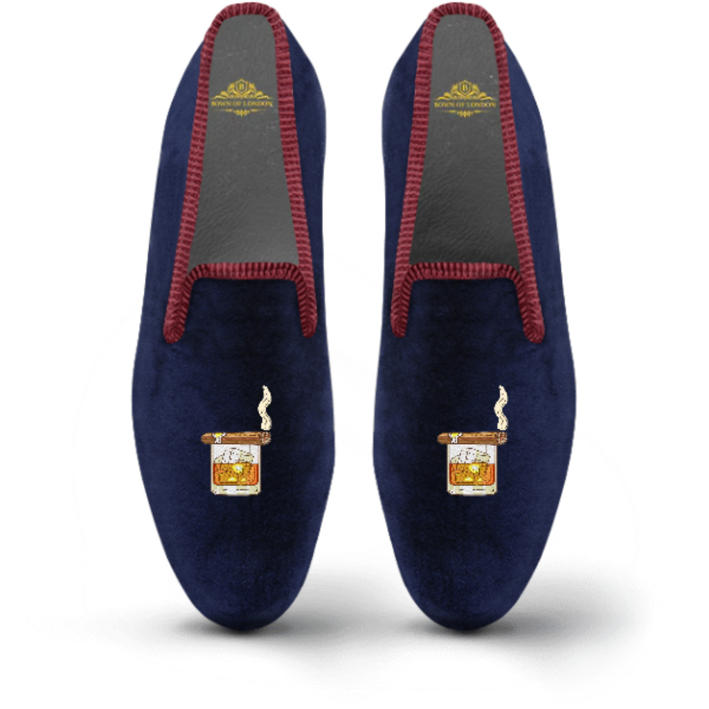 Velvet Loafer/Slipper Shoe Cigar on Whiskey Glass