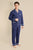 Poseidon Mens Blue Satin Pajamas - Model Front | Bown of London