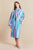 Sunset Blue Striped Womens Bathrobe - Model Front | Bown of London